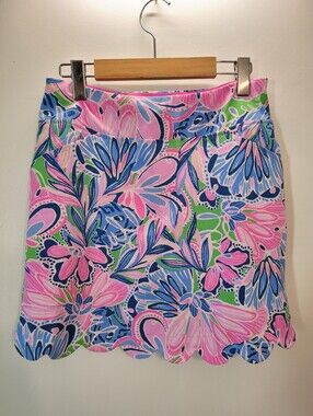 Lilly Pulitzer Luxletic Pink Blue Green Floral Scallop Skort - Size 2